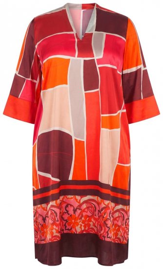 Ulla Popken 852024 Vestido midi evasé con manga 3/4 Rosa - Vestidos midi - Vestidos midi de talla grande