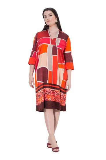 Ulla Popken 852024 Vestido midi evasé con manga 3/4 Rosa - Vestidos midi - Vestidos midi de talla grande