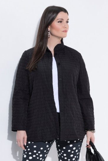 Ulla Popken 852076 Chaqueta de crepé acolchada con cuello alto Negro - Chaquetas - Chaquetas para mujer en tallas grandes
