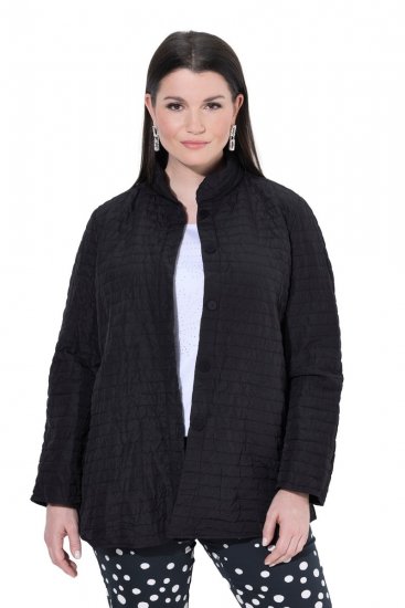 Ulla Popken 852076 Chaqueta de crepé acolchada con cuello alto Negro - Chaquetas - Chaquetas para mujer en tallas grandes