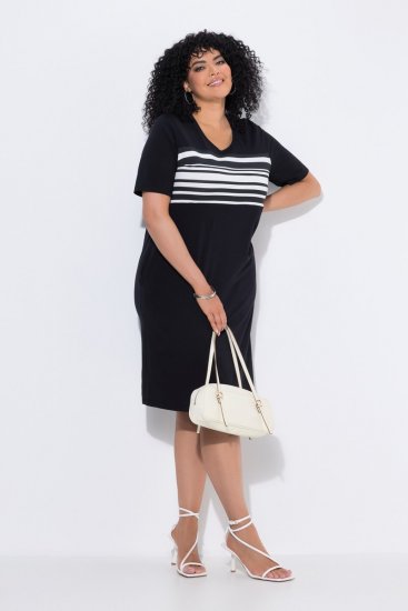 Ulla Popken 852079 Vestido camiseta de rayas Negro - Vestidos - Vestidos para todas las tallas