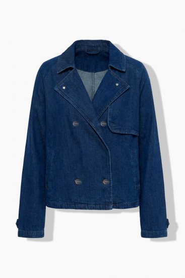 Ulla Popken 852266 Chaqueta vaquera cruzada estilo gabardina Azul denim - Chaquetas - Chaquetas para mujer en tallas grandes