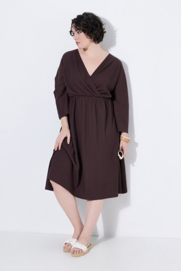 Ulla Popken 852307 Vestido cruzado de manga larga Marrón caoba - Vestidos midi - Vestidos midi de talla grande