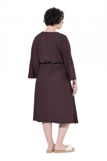 Ulla Popken 852307 Vestido cruzado de manga larga Marrón caoba - Vestidos midi - Vestidos midi de talla grande