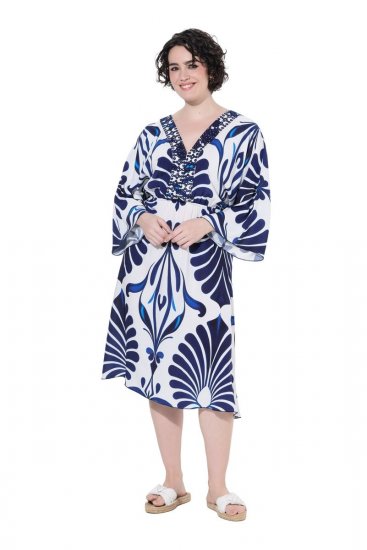 Ulla Popken 852314 Vestido estampado Blanco - Vestidos midi - Vestidos midi de talla grande