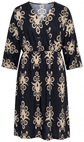 Ulla Popken 852315 Vestido cruzado estampado Negro - Vestidos midi - Vestidos midi de talla grande