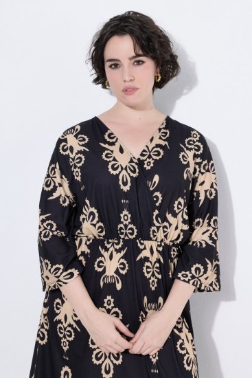 Ulla Popken 852315 Vestido cruzado estampado Negro - Vestidos midi - Vestidos midi de talla grande