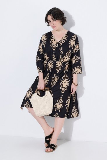 Ulla Popken 852315 Vestido cruzado estampado Negro - Vestidos midi - Vestidos midi de talla grande