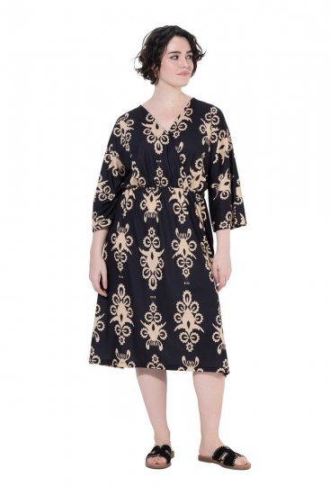 Ulla Popken 852315 Vestido cruzado estampado Negro - Vestidos midi - Vestidos midi de talla grande