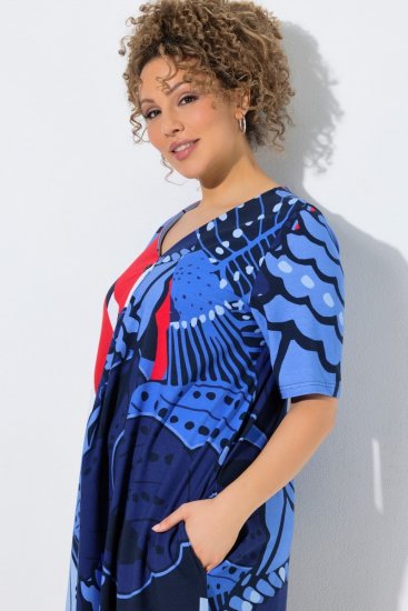 Ulla Popken 852394 Vestido midi de manga corta con cuello de pico Azul marino - Vestidos midi - Vestidos midi de talla grande
