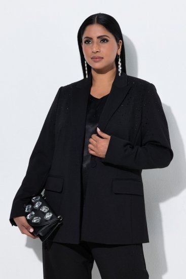 Ulla Popken 852498 Blazer de un botón con strass Negro - Blazers - Blazers en tallas grandes para mujer