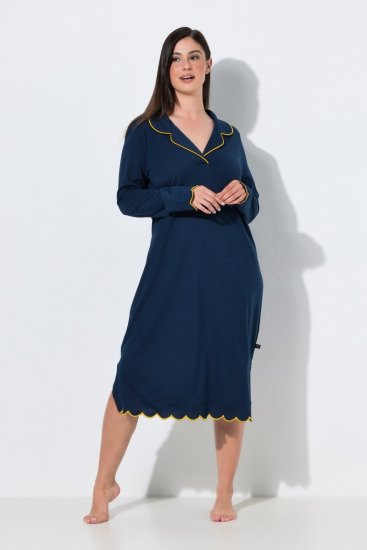 Ulla Popken 852526 Camisón con cuello camisero Azul marino - Camisones - 