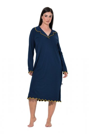Ulla Popken 852526 Camisón con cuello camisero Azul marino - Camisones - 