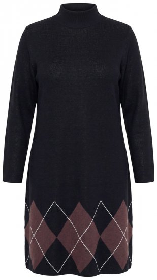 Ulla Popken 852597 Vestido de punto estampado con cuello alto Negro - Vestidos de punto - 
