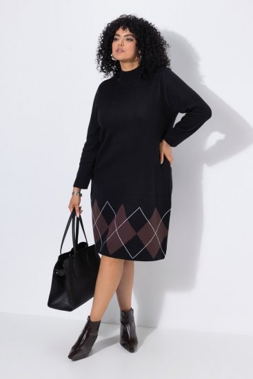 Ulla Popken 852597 Vestido de punto estampado con cuello alto Negro - Vestidos de punto - 