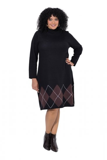 Ulla Popken 852597 Vestido de punto estampado con cuello alto Negro - Vestidos de punto - 