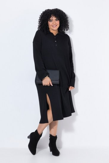 Ulla Popken 852630 Vestido de punto de manga larga Negro - Vestidos midi - Vestidos midi de talla grande
