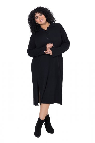 Ulla Popken 852630 Vestido de punto de manga larga Negro - Vestidos midi - Vestidos midi de talla grande