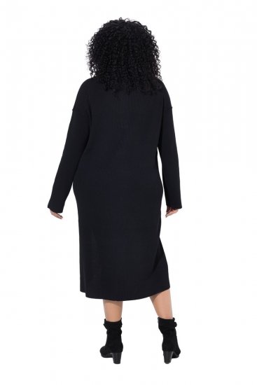 Ulla Popken 852630 Vestido de punto de manga larga Negro - Vestidos midi - Vestidos midi de talla grande