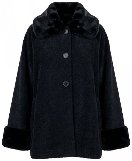 Ulla Popken 852644 Chaqueta capa con ribete de pelo sintético Negro - Ponchos y capas - 