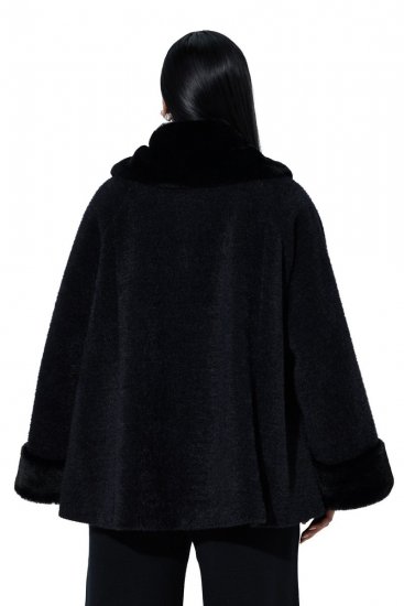 Ulla Popken 852644 Chaqueta capa con ribete de pelo sintético Negro - Ponchos y capas - 