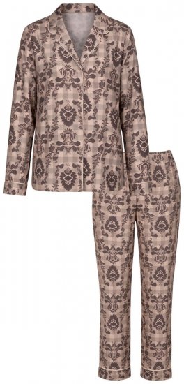 Ulla Popken 852649 Pijama con estampado y cuello camisero Marrón - Pijamas/ropa de estar en casa - 