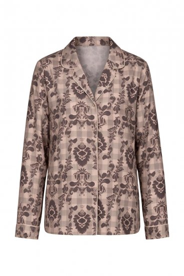 Ulla Popken 852649 Pijama con estampado y cuello camisero Marrón - Pijamas/ropa de estar en casa - 
