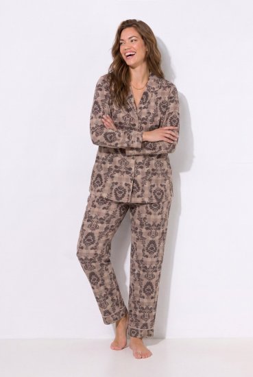 Ulla Popken 852649 Pijama con estampado y cuello camisero Marrón - Pijamas/ropa de estar en casa - 