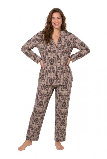 Ulla Popken 852649 Pijama con estampado y cuello camisero Marrón - Pijamas/ropa de estar en casa - 