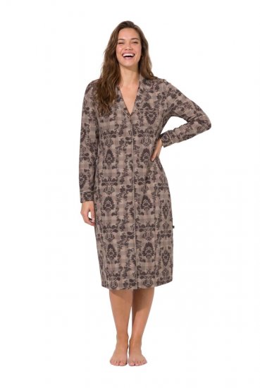 Ulla Popken 852653 Camisón estampado con cuello camisero Marrón - Camisones - 