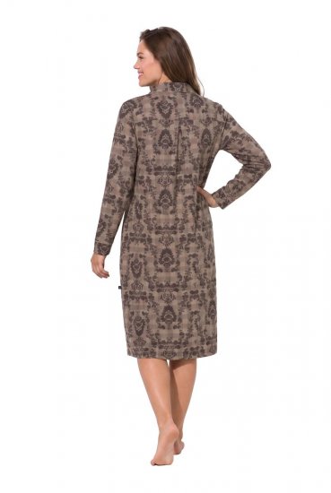 Ulla Popken 852653 Camisón estampado con cuello camisero Marrón - Camisones - 