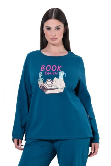 Ulla Popken 852710 Jersey de estar en casa de manga larga Petróleo - Pijamas/ropa de estar en casa - 