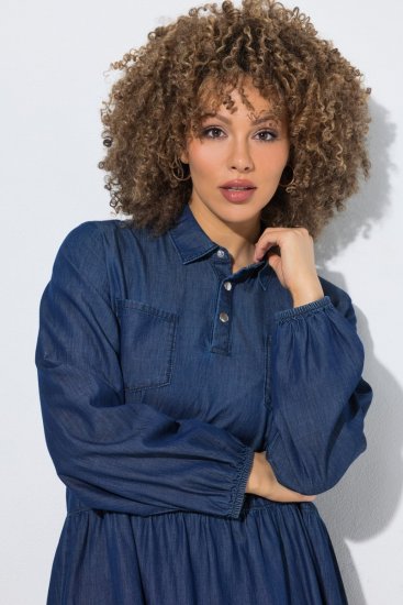 Ulla Popken 852768 Vestido vaquero evasé con bolsillos Azul denim - Vestidos - Vestidos para todas las tallas