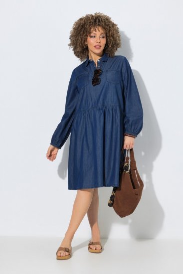 Ulla Popken 852768 Vestido vaquero evasé con bolsillos Azul denim - Vestidos - Vestidos para todas las tallas