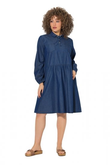 Ulla Popken 852768 Vestido vaquero evasé con bolsillos Azul denim - Vestidos - Vestidos para todas las tallas