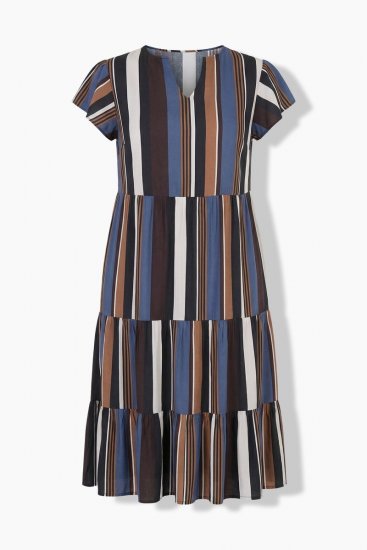 Ulla Popken 852771 Vestido de rayas con volantes Azul marino - Vestidos - Vestidos para todas las tallas