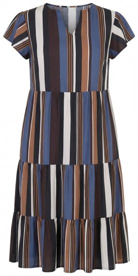 Ulla Popken 852771 Vestido de rayas con volantes Azul marino - Vestidos - Vestidos para todas las tallas