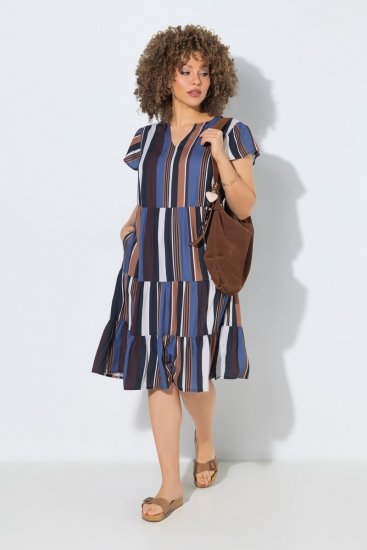 Ulla Popken 852771 Vestido de rayas con volantes Azul marino - Vestidos - Vestidos para todas las tallas