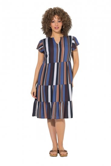 Ulla Popken 852771 Vestido de rayas con volantes Azul marino - Vestidos - Vestidos para todas las tallas