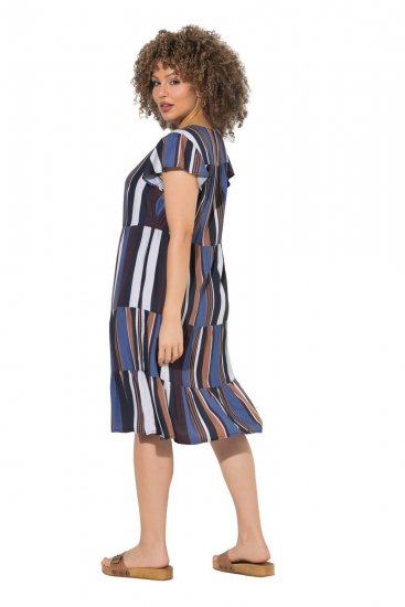 Ulla Popken 852771 Vestido de rayas con volantes Azul marino - Vestidos - Vestidos para todas las tallas