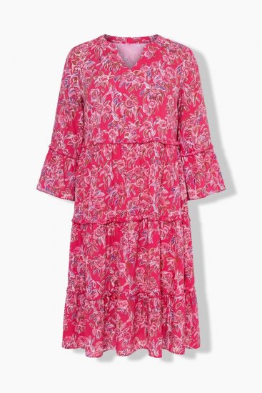 Ulla Popken 852841 Vestido de flores con volantes Magenta - Vestidos midi - Vestidos midi de talla grande