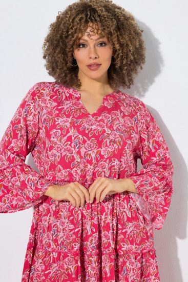 Ulla Popken 852841 Vestido de flores con volantes Magenta - Vestidos midi - Vestidos midi de talla grande