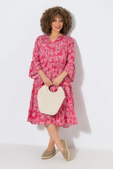Ulla Popken 852841 Vestido de flores con volantes Magenta - Vestidos midi - Vestidos midi de talla grande