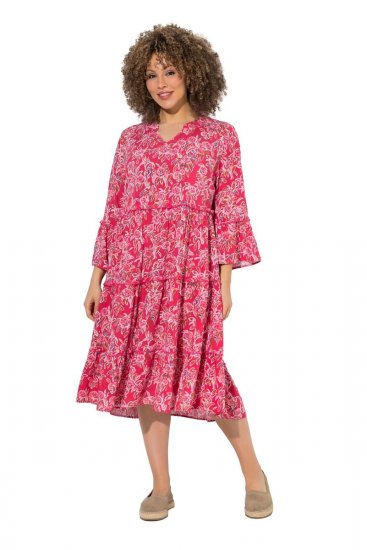 Ulla Popken 852841 Vestido de flores con volantes Magenta - Vestidos midi - Vestidos midi de talla grande