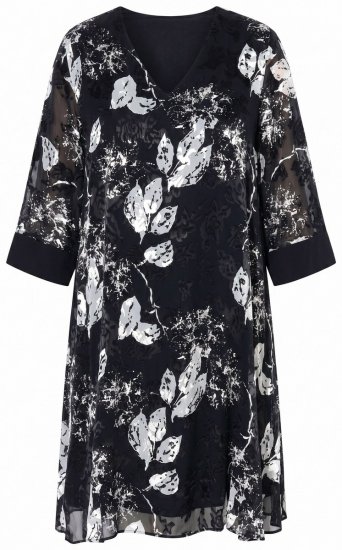 Ulla Popken 852959 Vestido de flores con manga 3/4 Negro - Vestidos midi - Vestidos midi de talla grande