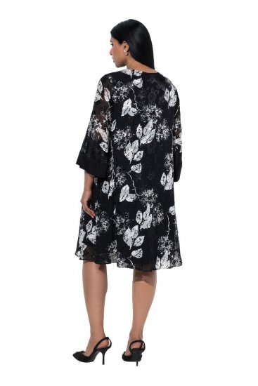Ulla Popken 852959 Vestido de flores con manga 3/4 Negro - Vestidos midi - Vestidos midi de talla grande