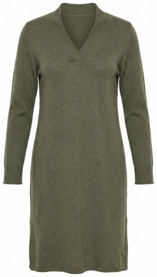 Ulla Popken 853077 Vestido de punto de manga larga con cuello de pico Caqui - Vestidos de punto -