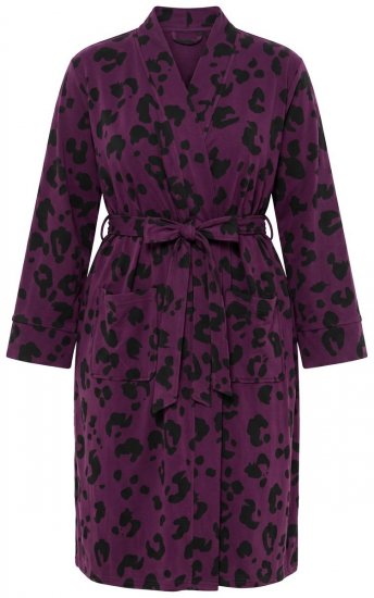 Ulla Popken 853168 Albornoz de rizo con estampado animal Ciruela - Batas & albornoces - 
