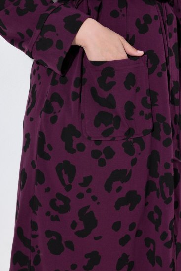Ulla Popken 853168 Albornoz de rizo con estampado animal Ciruela - Batas & albornoces - 