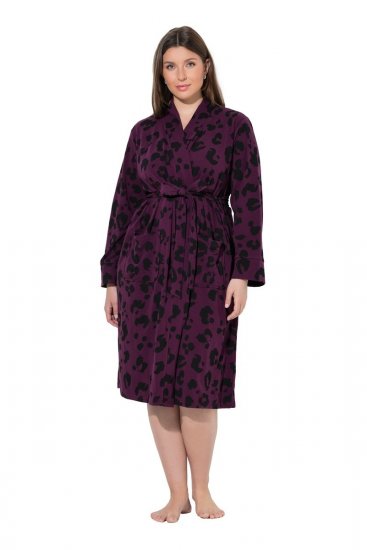 Ulla Popken 853168 Albornoz de rizo con estampado animal Ciruela - Batas & albornoces - 